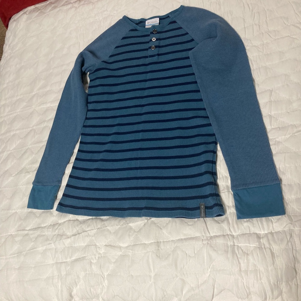 Columbia Henley Long Sleeve Blue Striped Women's Shirt